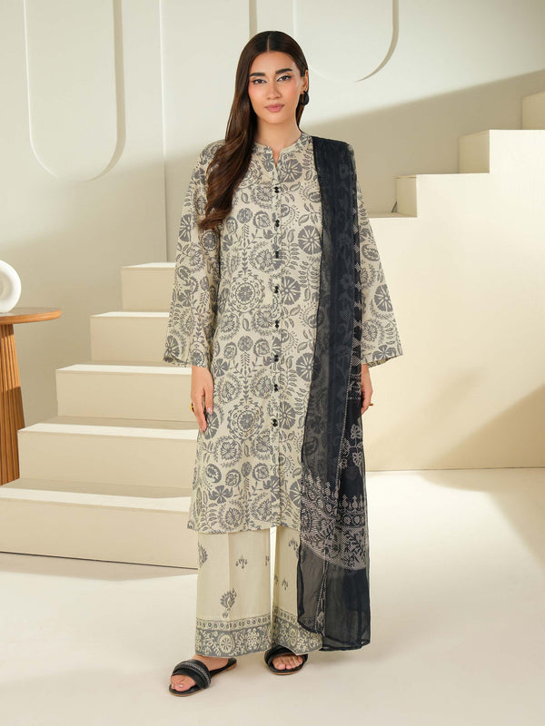 limelight 3 Piece Cambric Suit-Printed (Unstitched) Beige