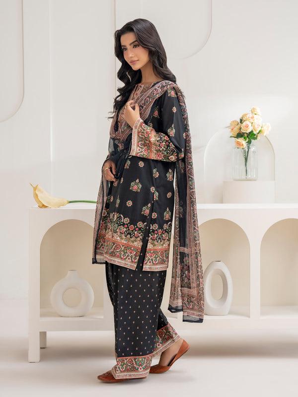 Limelight 3 Piece Cambric Suit-Printed (Unstitched) Black