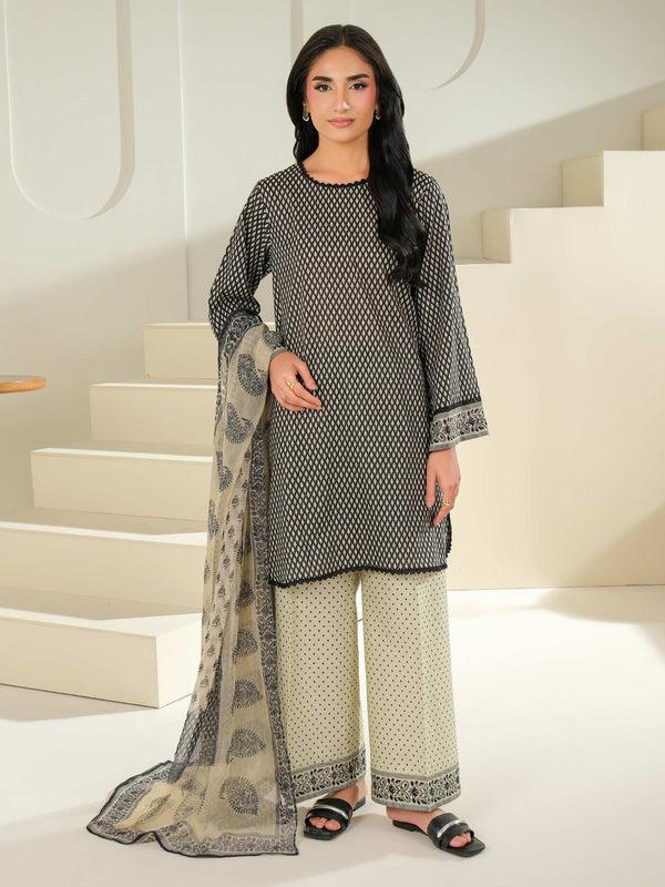 Limelight 3 Piece Cambric Suit-Printed (Unstitched) Black