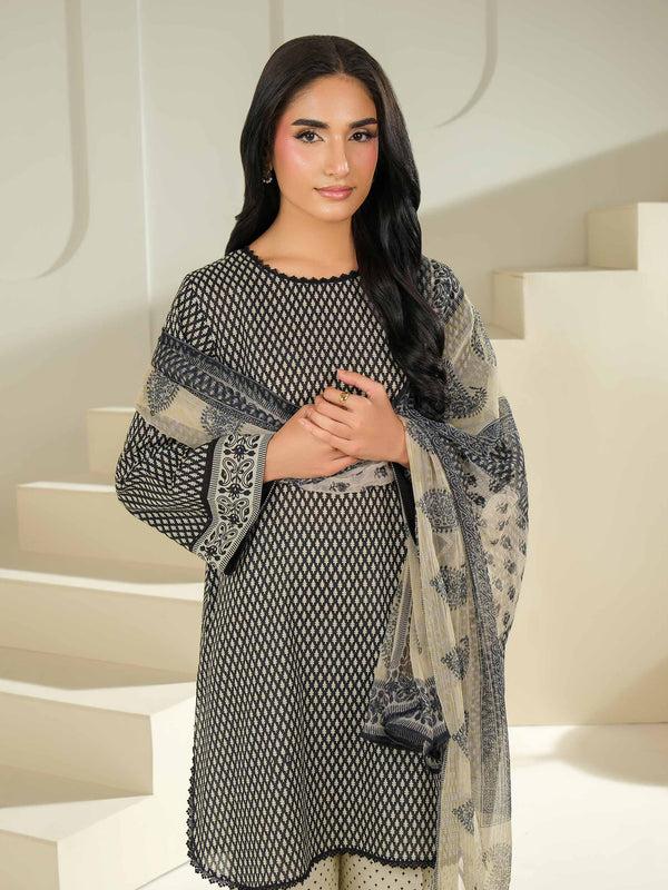 Limelight 3 Piece Cambric Suit-Printed (Unstitched) Black