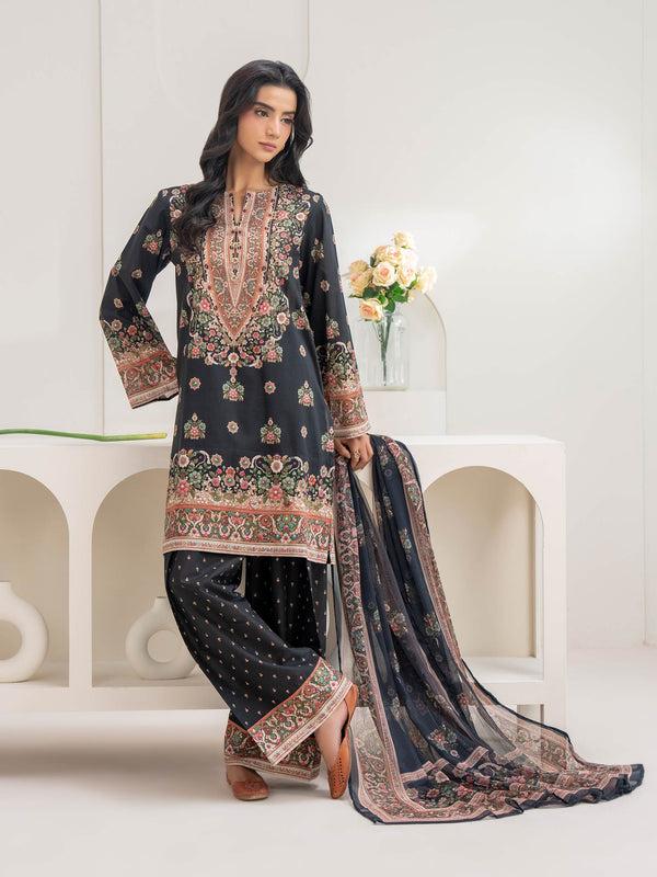 limelight 3 Piece Cambric Suit-Printed (Unstitched) Black