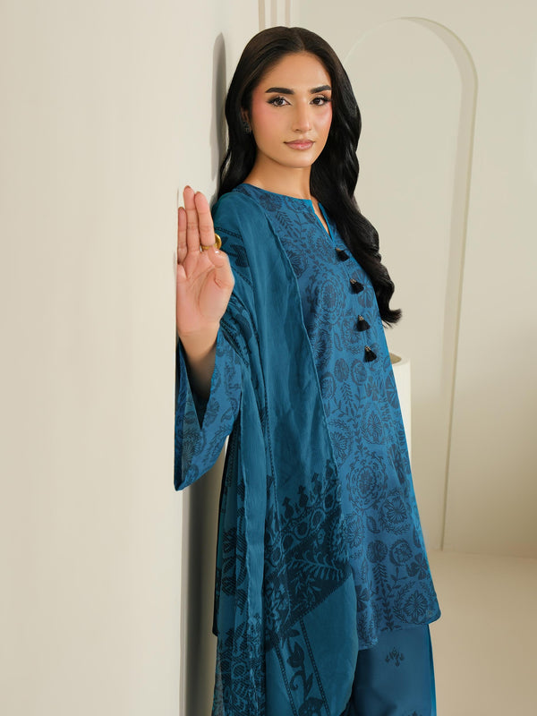 Limelight 3 Piece Cambric Suit-Printed (Unstitched) Blue