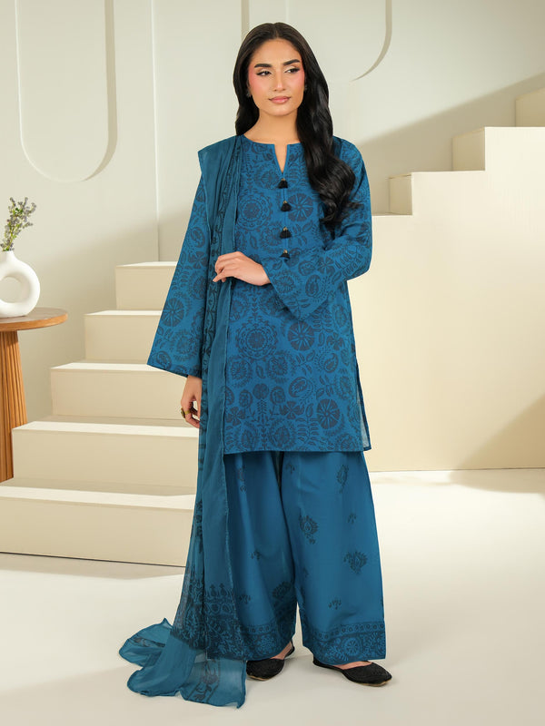 Limelight 3 Piece Cambric Suit-Printed (Unstitched) Blue