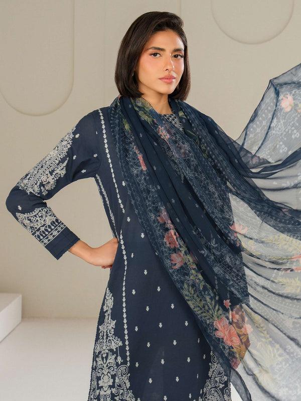 Limelight 3 Piece Cambric Suit-Printed (Unstitched) Blue