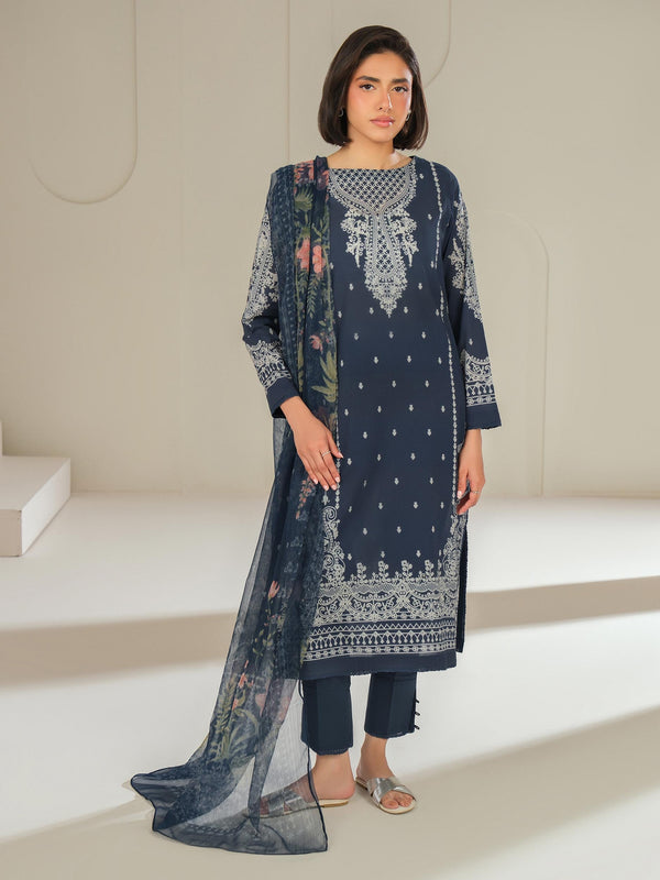 limelight 3 Piece Cambric Suit-Printed (Unstitched) Blue