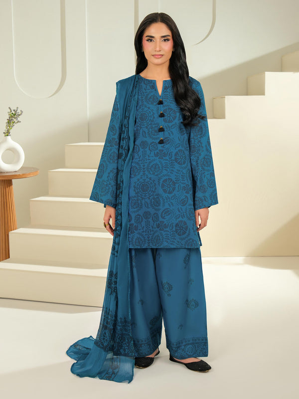 limelight 3 Piece Cambric Suit-Printed (Unstitched) Blue