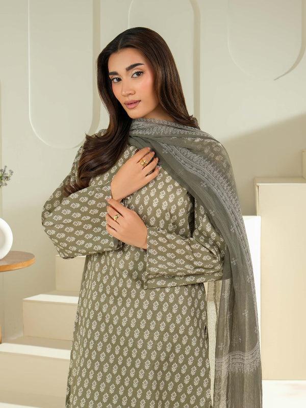 Limelight 3 Piece Cambric Suit-Printed (Unstitched) Green