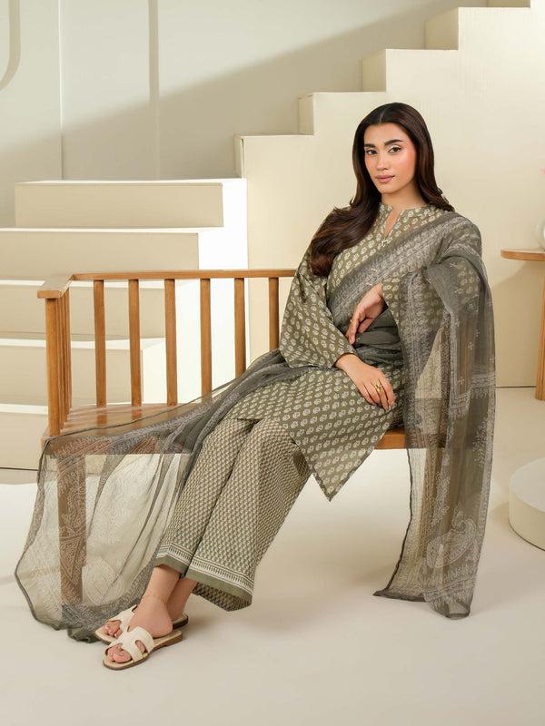 Limelight 3 Piece Cambric Suit-Printed (Unstitched) Green