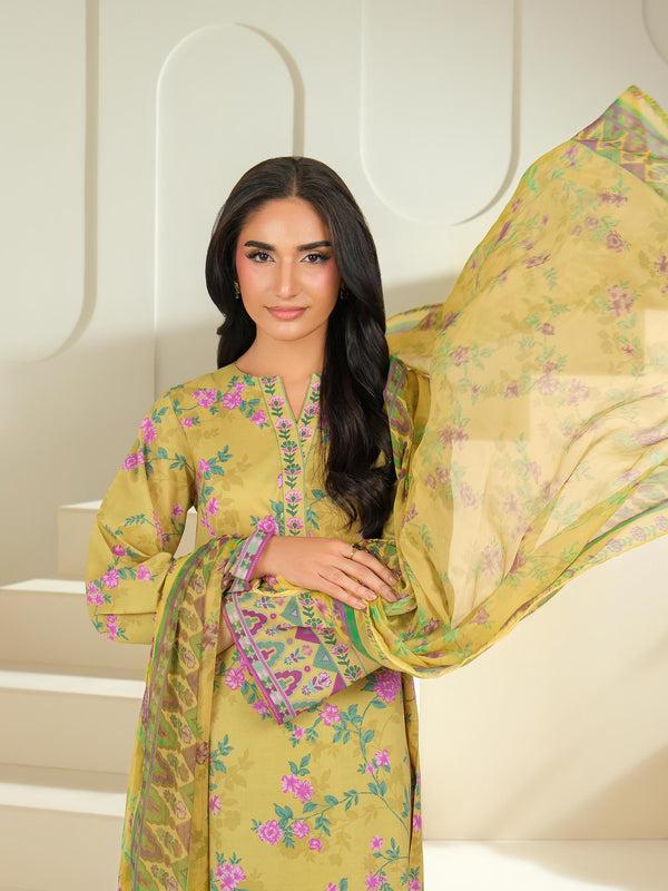 Limelight 3 Piece Cambric Suit-Printed (Unstitched) Green