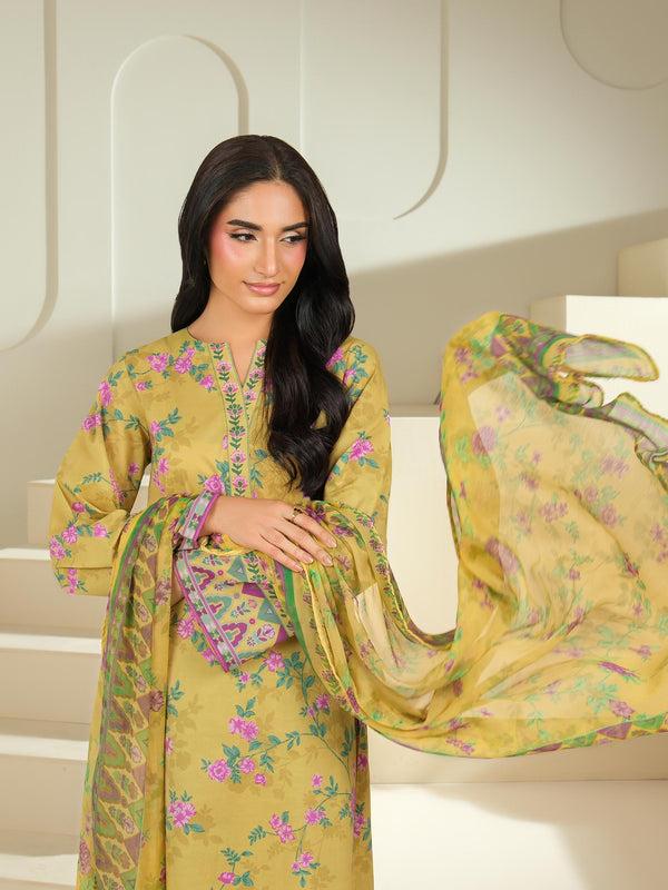 Limelight 3 Piece Cambric Suit-Printed (Unstitched) Green