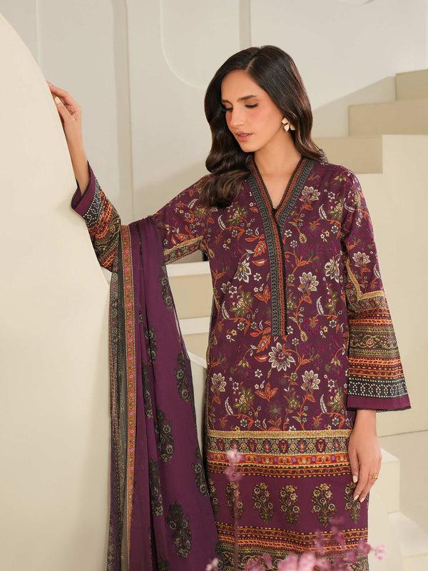 Limelight 3 Piece Cambric Suit-Printed (Unstitched) Maroon