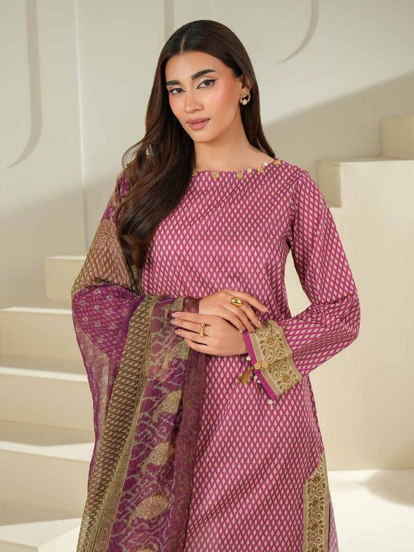 Limelight 3 Piece Cambric Suit-Printed (Unstitched) Maroon