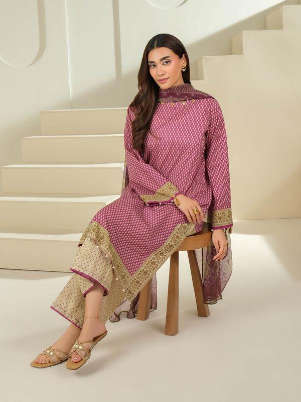 Limelight 3 Piece Cambric Suit-Printed (Unstitched) Maroon