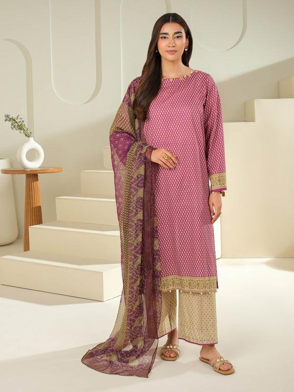 limelight 3 Piece Cambric Suit-Printed (Unstitched) Maroon