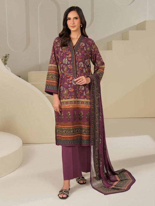 limelight 3 Piece Cambric Suit-Printed (Unstitched) Maroon