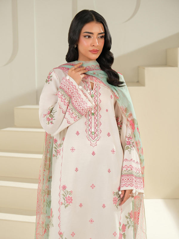 Limelight 3 Piece Cambric Suit-Printed (Unstitched) Off White