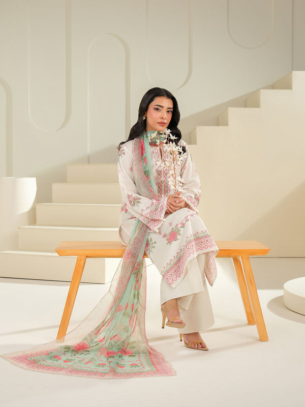 Limelight 3 Piece Cambric Suit-Printed (Unstitched) Off White