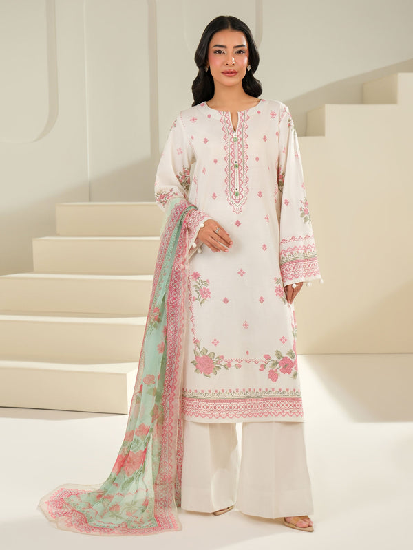 limelight 3 Piece Cambric Suit-Printed (Unstitched) Off White