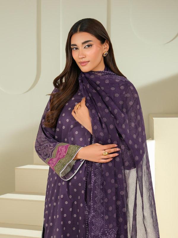 Limelight 3 Piece Cambric Suit-Printed (Unstitched) Purple