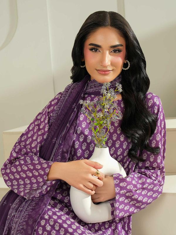 Limelight 3 Piece Cambric Suit-Printed (Unstitched) Purple