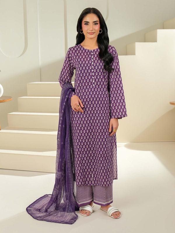 Limelight 3 Piece Cambric Suit-Printed (Unstitched) Purple