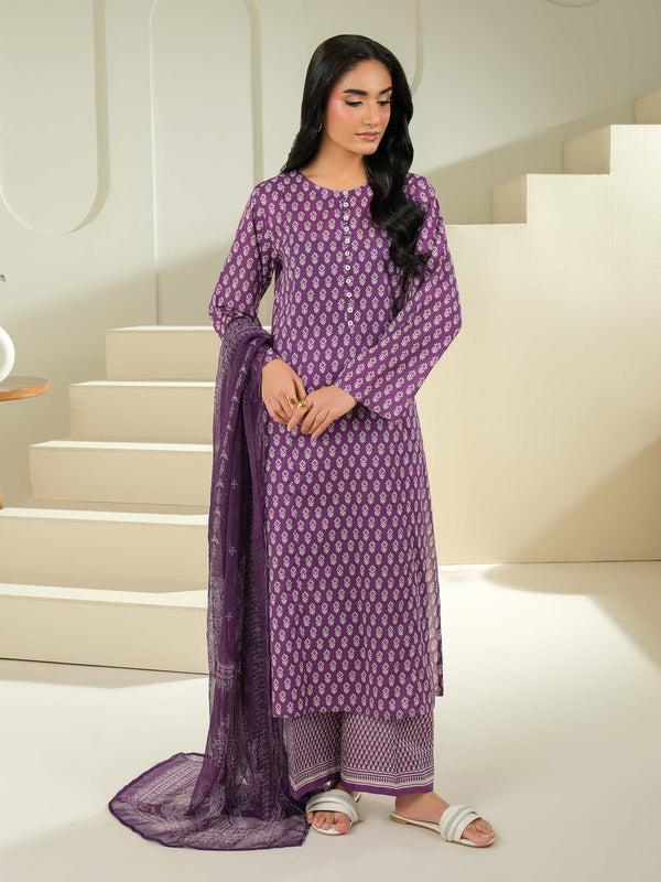 limelight 3 Piece Cambric Suit-Printed (Unstitched) Purple