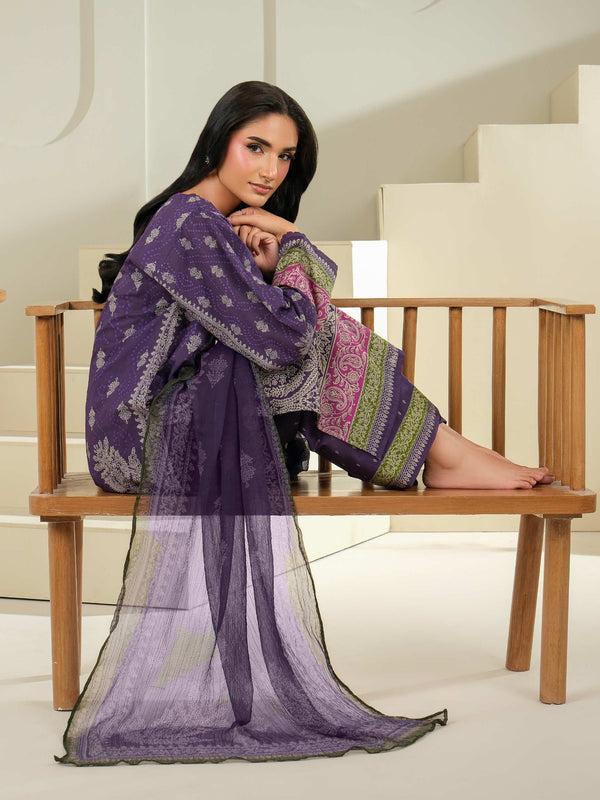 Limelight 3 Piece Cambric Suit-Printed (Unstitched) Purple