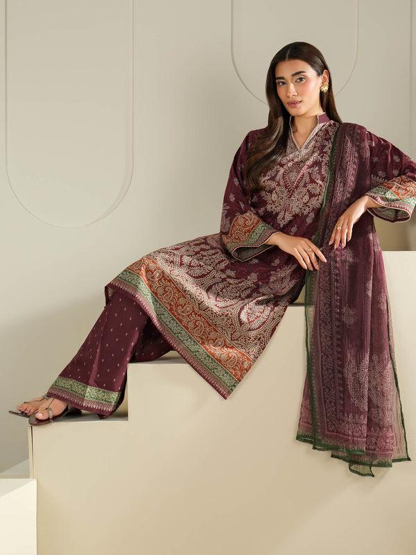 Limelight 3 Piece Cambric Suit-Printed (Unstitched) Red