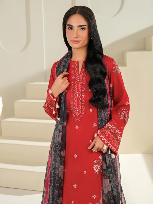 Limelight 3 Piece Cambric Suit-Printed (Unstitched) Red