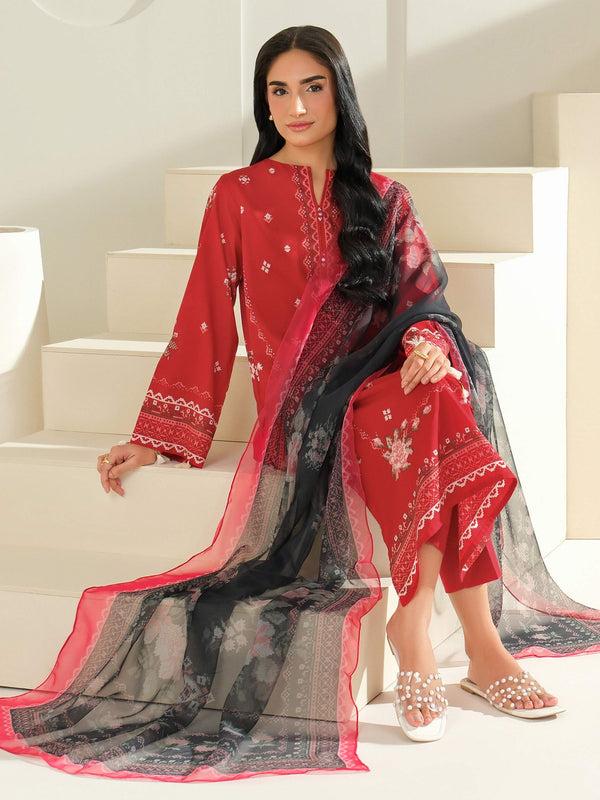 Limelight 3 Piece Cambric Suit-Printed (Unstitched) Red