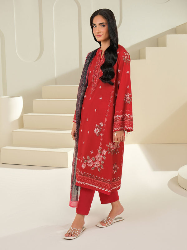 Limelight 3 Piece Cambric Suit-Printed (Unstitched) Red