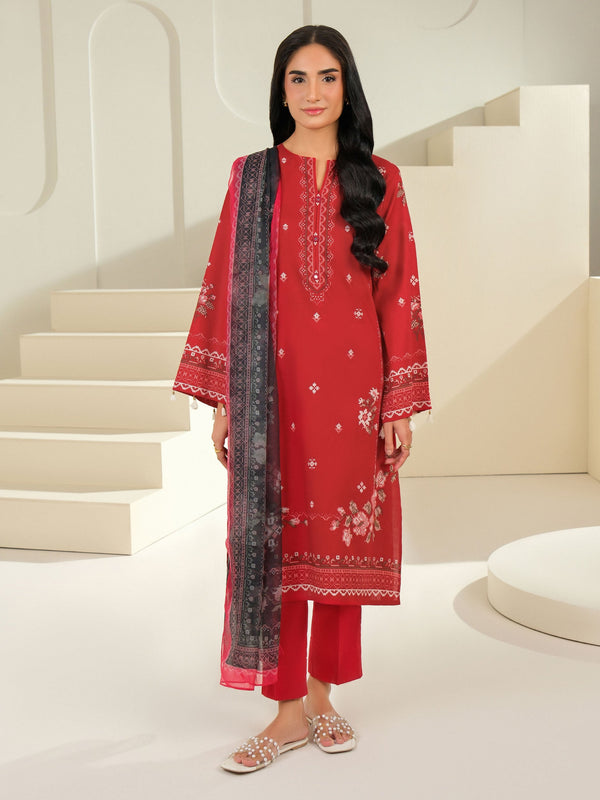 limelight 3 Piece Cambric Suit-Printed (Unstitched) Red