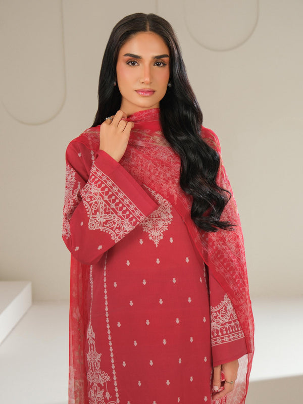 Limelight 3 Piece Cambric Suit-Printed (Unstitched) Red