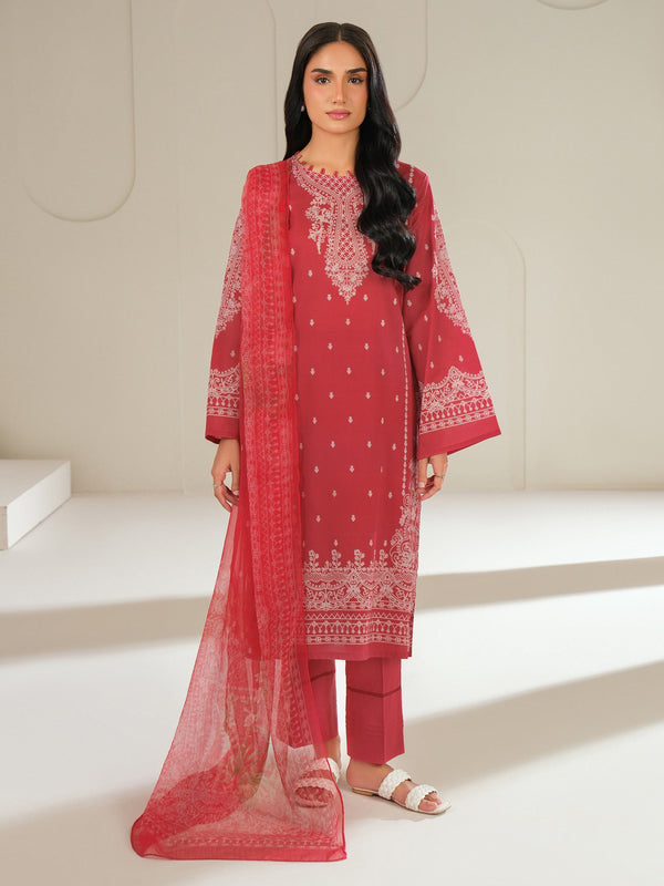 limelight 3 Piece Cambric Suit-Printed (Unstitched) Red