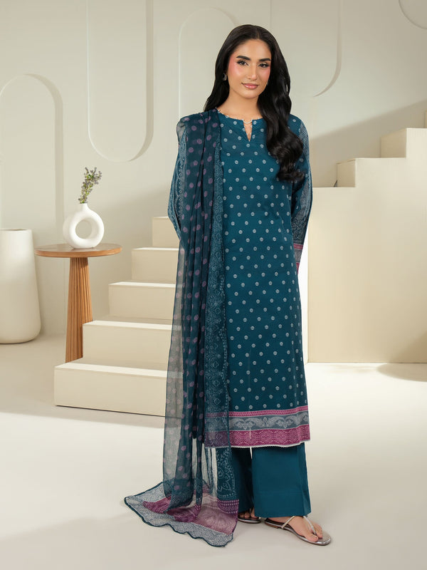 limelight 3 Piece Cambric Suit-Printed (Unstitched) Teal
