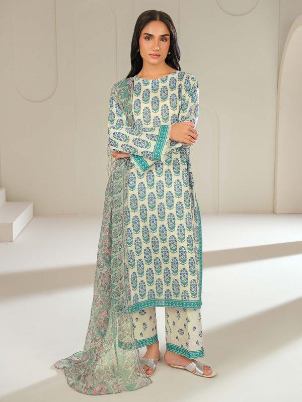 Limelight 3 Piece Cambric Suit-Printed (Unstitched) White