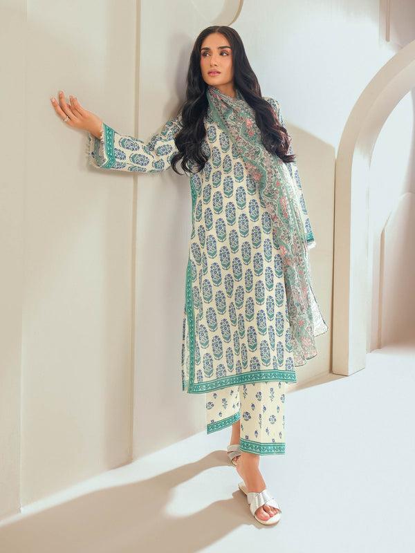 limelight 3 Piece Cambric Suit-Printed (Unstitched) White