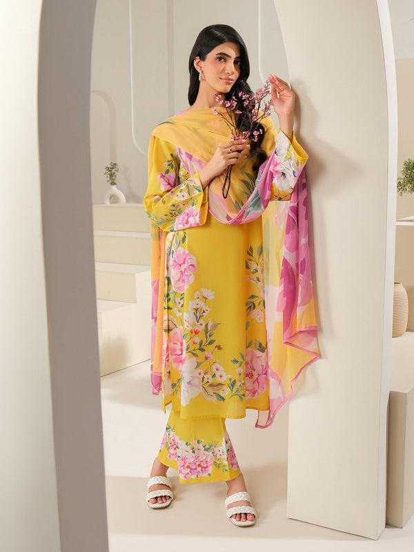 Limelight 3 Piece Cambric Suit-Printed (Unstitched) Yellow