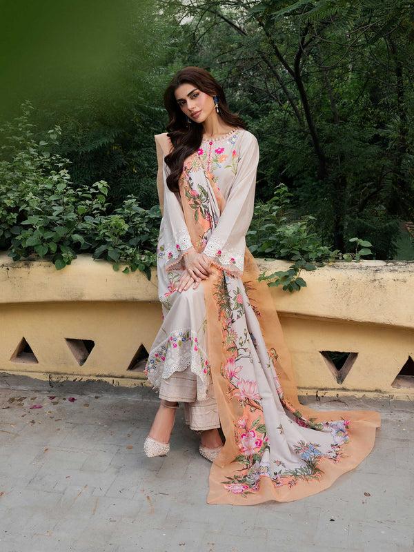 Limelight 3 Piece Karandi Suit-Embroidered (Unstitched) Beige