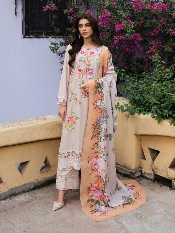limelight 3 Piece Karandi Suit-Embroidered (Unstitched) Beige