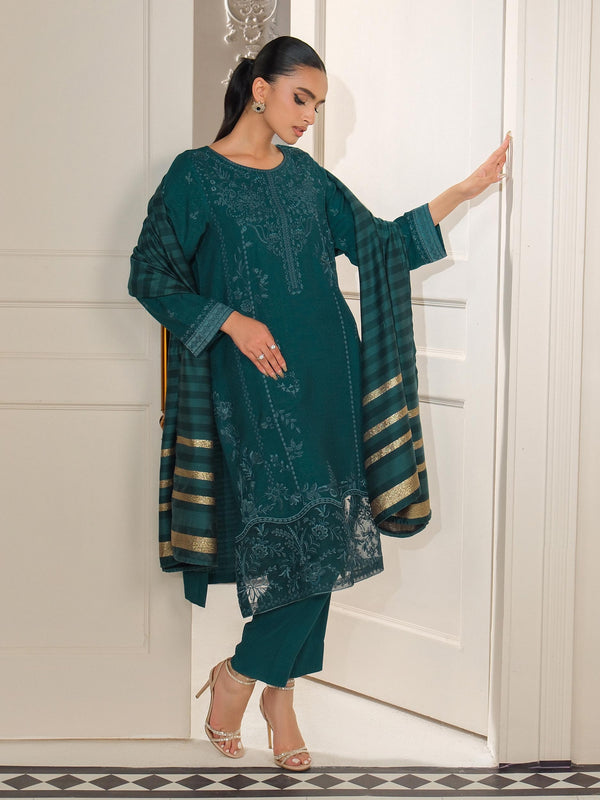 Limelight 3 Piece Karandi Suit-Embroidered (Unstitched) Green