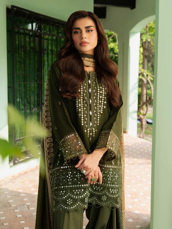 Limelight 3 Piece Karandi Suit-Embroidered (Unstitched) Green
