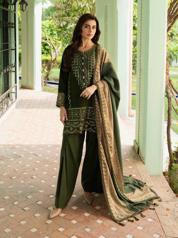 Limelight 3 Piece Karandi Suit-Embroidered (Unstitched) Green