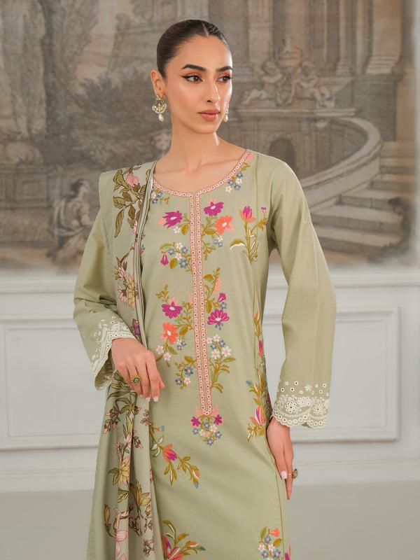 Limelight 3 Piece Karandi Suit-Embroidered (Unstitched) Mint