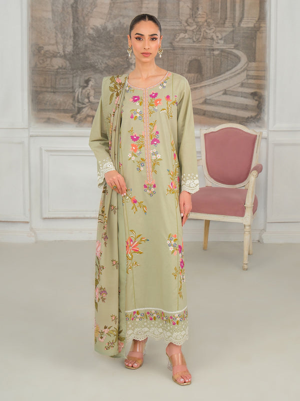 Limelight 3 Piece Karandi Suit-Embroidered (Unstitched) Mint