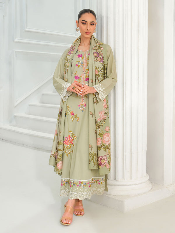 limelight 3 Piece Karandi Suit-Embroidered (Unstitched) Mint