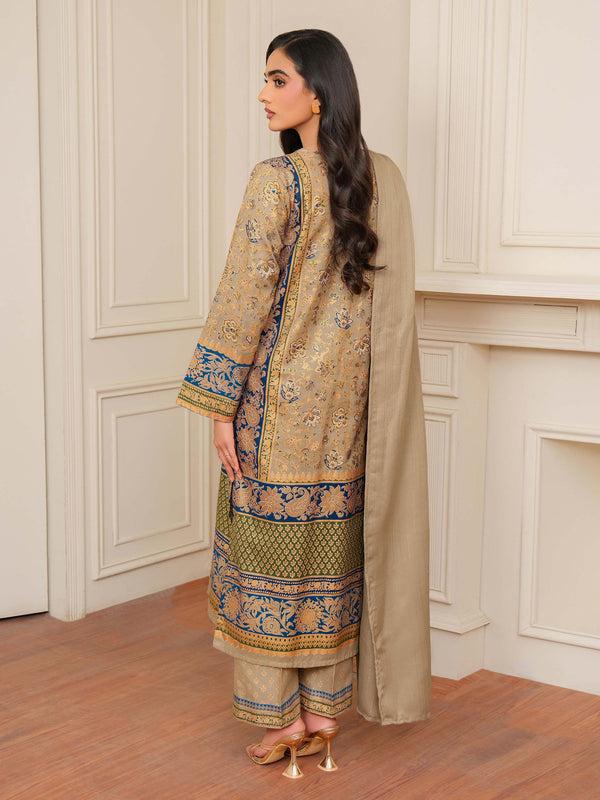 Limelight 3 Piece Khaddar Suit-Embroidered (Unstitched) Beige