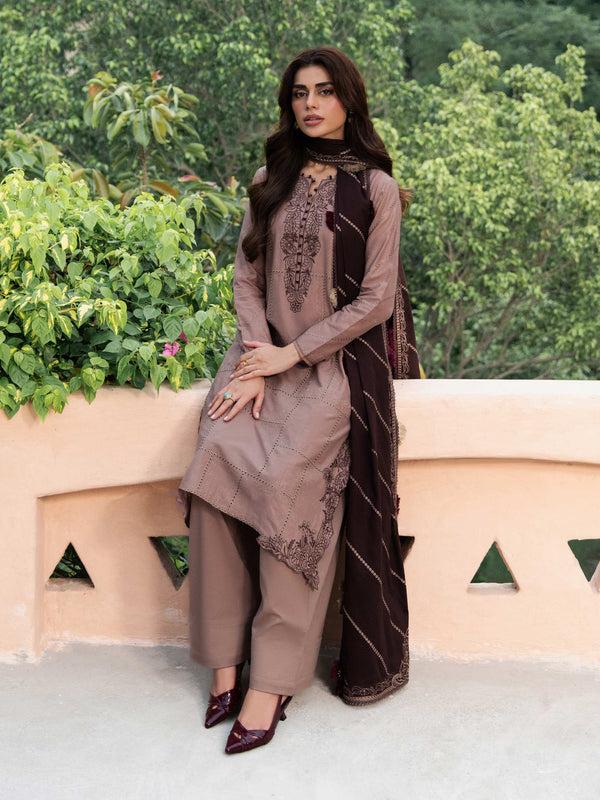 Limelight 3 Piece Khaddar Suit-Embroidered (Unstitched) Beige