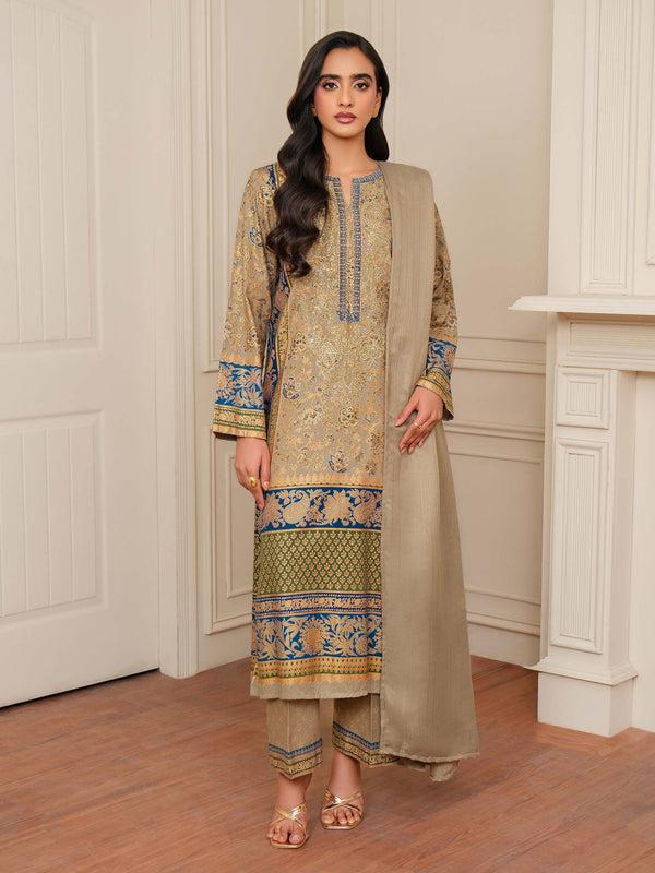 limelight 3 Piece Khaddar Suit-Embroidered (Unstitched) Beige