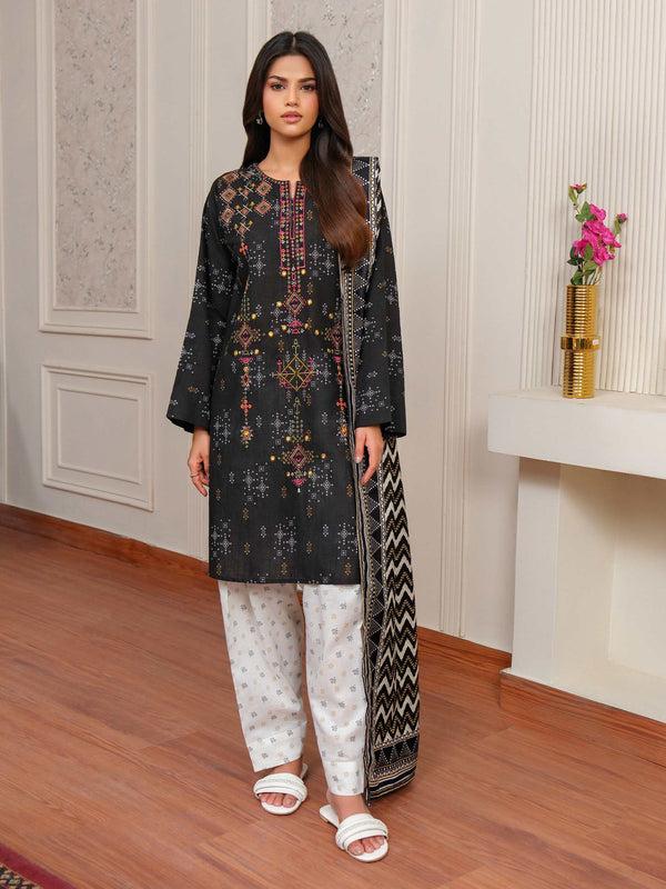 limelight 3 Piece Khaddar Suit-Embroidered (Unstitched) Black